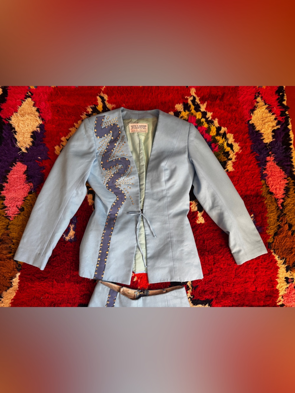 Vintage Silvia's Costume Baby Blue Rhinestone Western Suit Sz XS - Picture 2 of 16